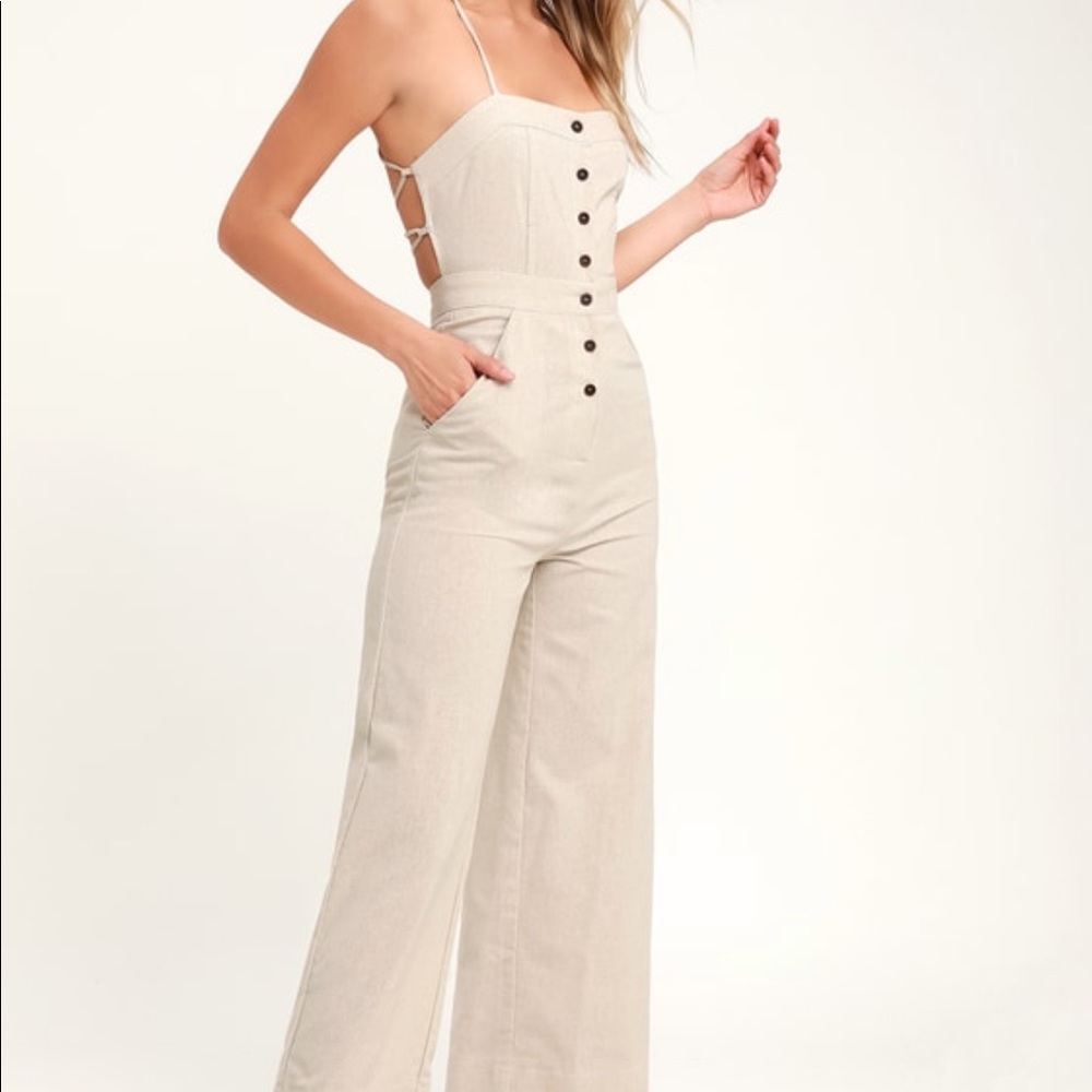 Lulus Beach Day Beige Backless Jumpsuit